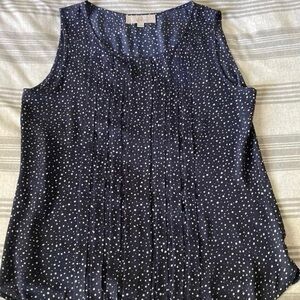 LOFT Navy and White Sleeveless Blouse Medium